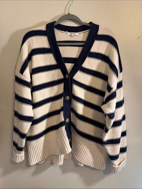 Madewell Navy and Cream Striped Button Cardigan